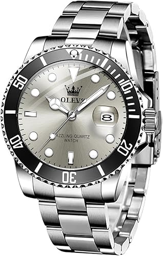 Miniatura 10 de Relojes para hombre con fecha correa de acero inoxidable funda grande para cara reloj de pulsera luminoso analógico de cuarzo impermeable reloj de