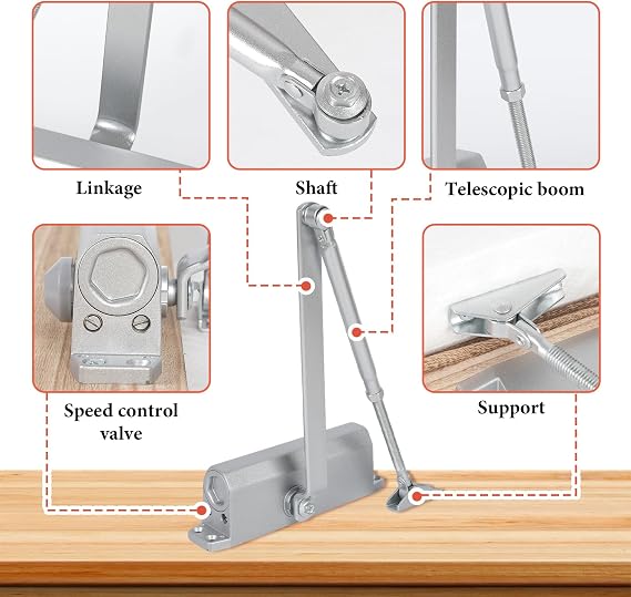 Door Closer, Automatic Spring Hydraulic Overhead Door Closer Self Closing | Adjustable Closing & Latching Speed Door Closure for Interior Exterior Door Weights 45~65kg