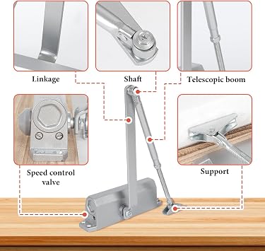 Door Closer, Automatic Spring Hydraulic Overhead Door Closer Self Closing | Adjustable Closing & Latching Speed Door Closure for Interior Exterior Door Weights 45~65kg