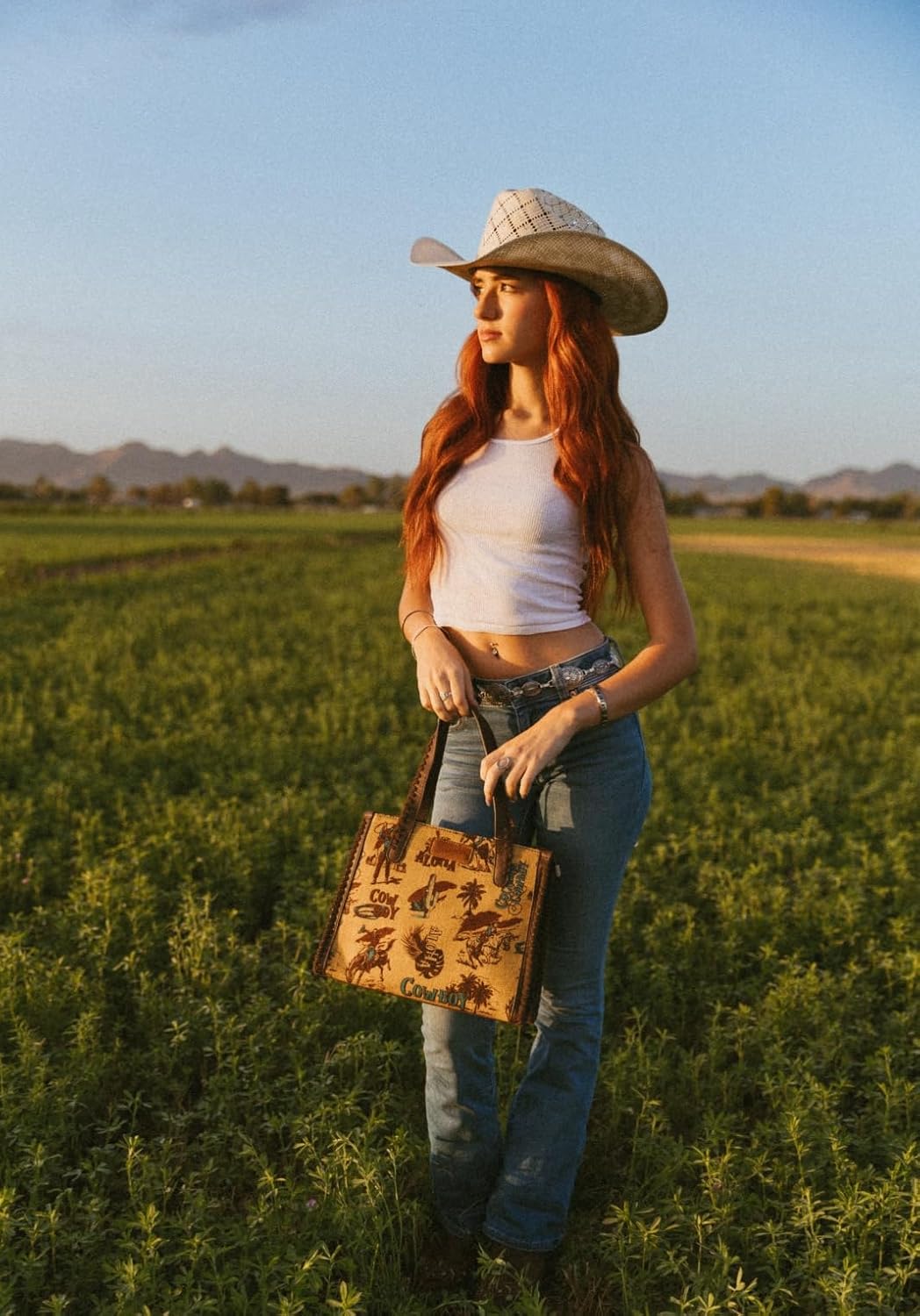 Wrangler Tote Bag Western Handbags Cowboy Print With Crossbody Strap