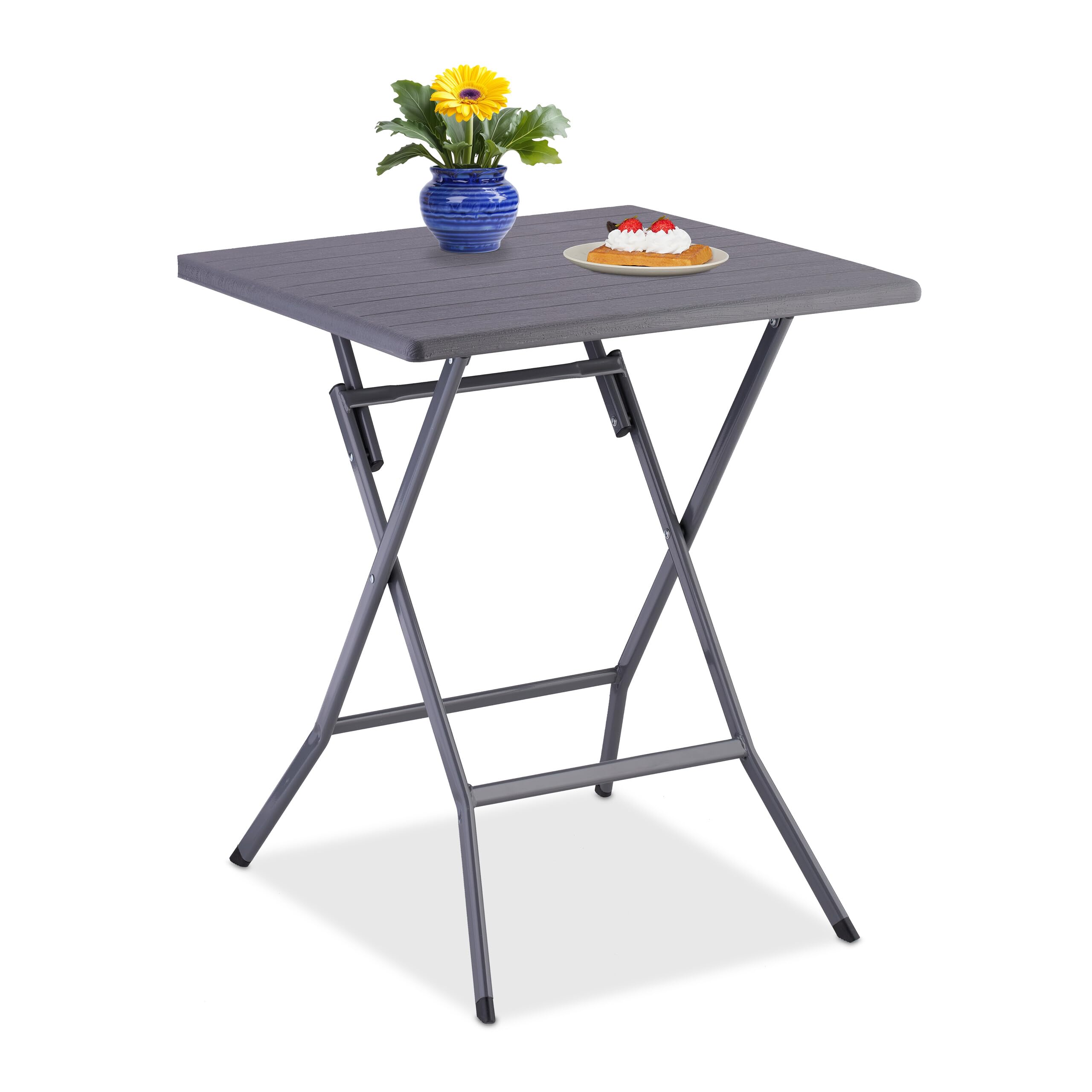 Relaxdays Table de Jardin Pliante, HxLxP : env. 73x62x62 cm, pour Balcon, terrasse, Camping, carrée, Grise