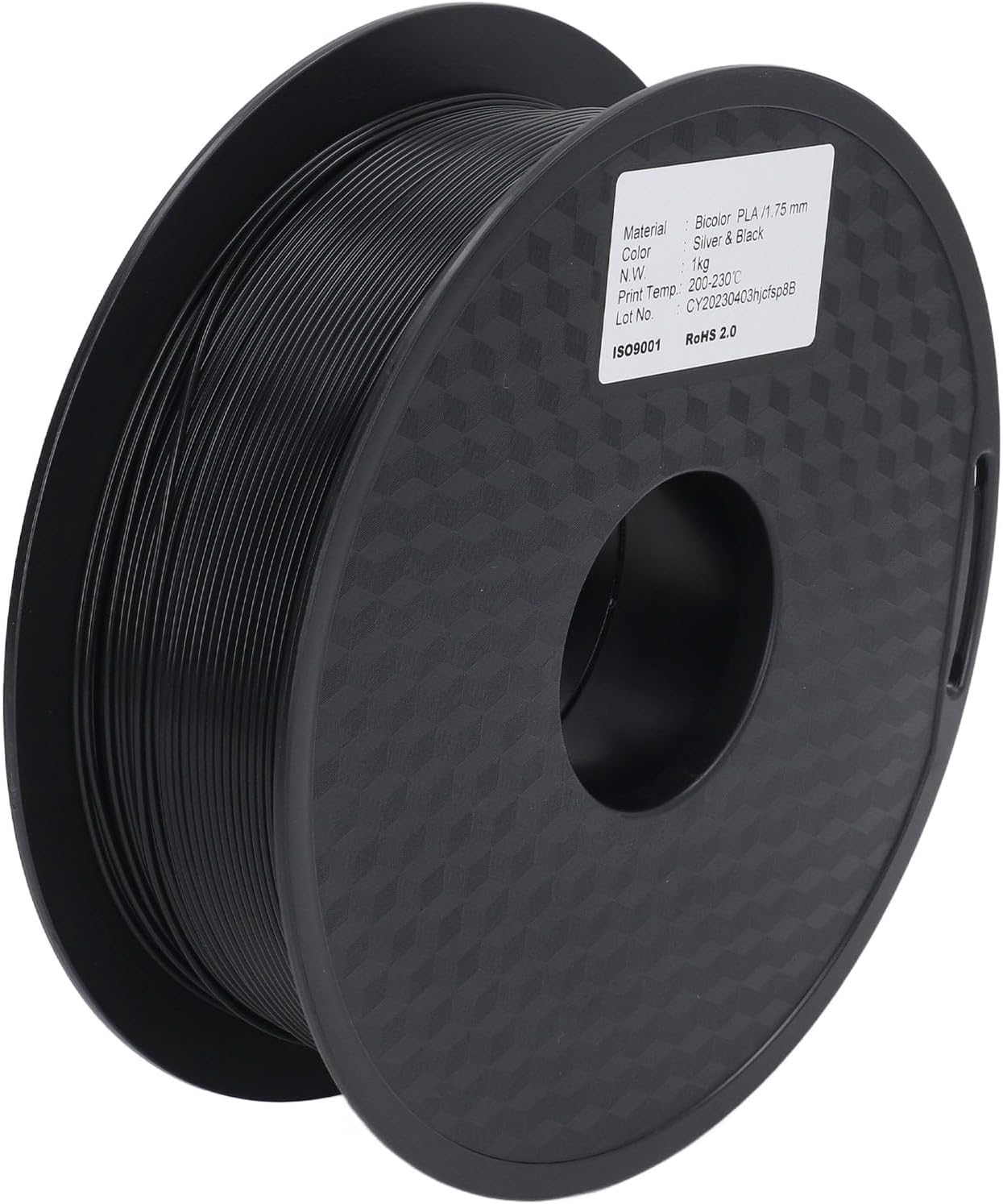 Dual Color 1.75mm PLA Filament for 3D Printer, Silver and Black Consumable with High Detail Resolution, No Clogging, Silky Finish