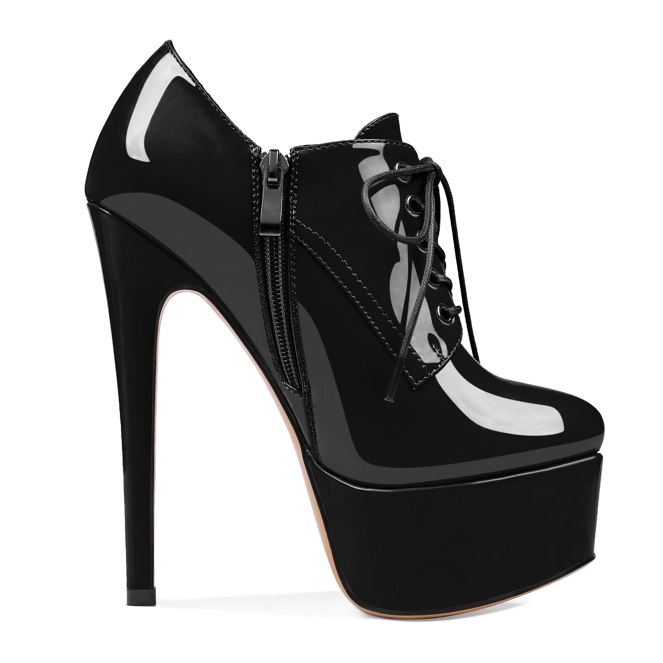 SAMMITOP Women's Round Toe Lace Up Ankle Boots Platform High Heel Pumps Party Dress Shoes: 6 Black