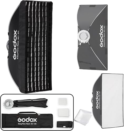 GODOX Softbox Godox EazyFlow Rect 40x90cm Strip Softbox, 15.7"x35.4" Quick-Folding Portable Modifier with Grid, Full Metal Bowens Mount for Studio Flash & LED Video Light, for Rim Light & Hair Light
