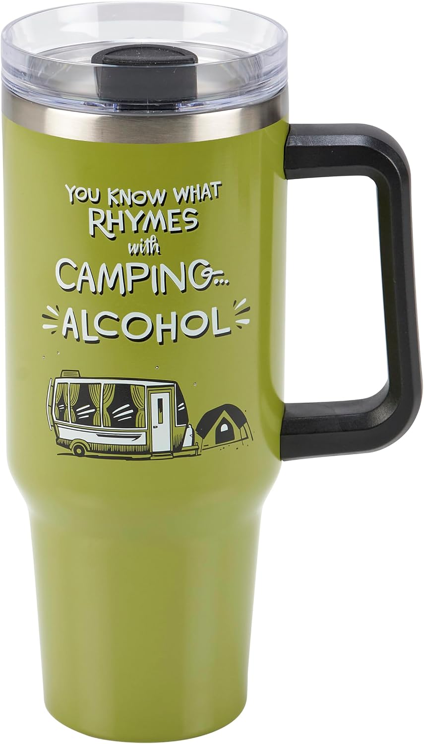 Primitives by Kathy Travel Mug - playful sentiment you know what rhymes with camping... alcohol