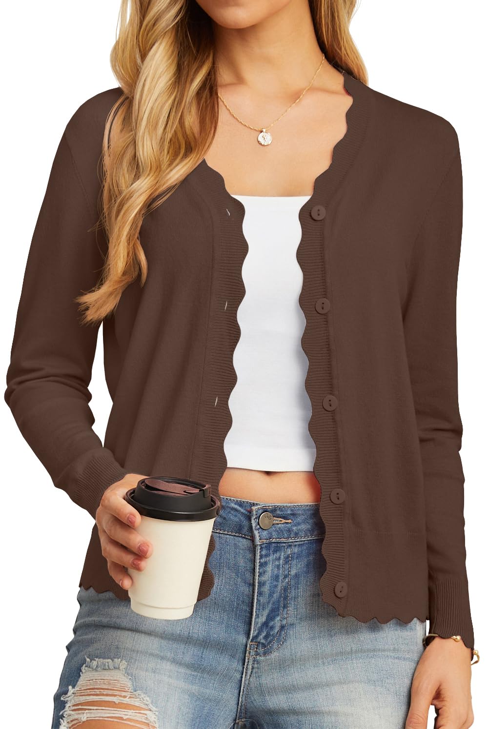 GRECERELLE Women's Long Sleeve V-Neck Button Down Cardigan Knit Shrugs Sweater