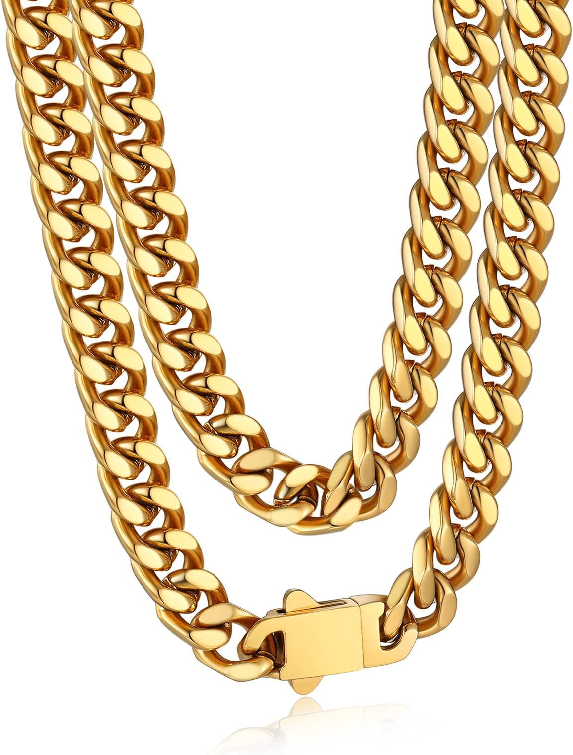 BandmaxMens Stainless Steel Chain Necklaces 5/7/9/12 MM Chunky Miami Cuban Link Chain Necklace Bracelet Silver/Gold/Black Chains for Men 18"-30"Recycled Claim Standard Blended