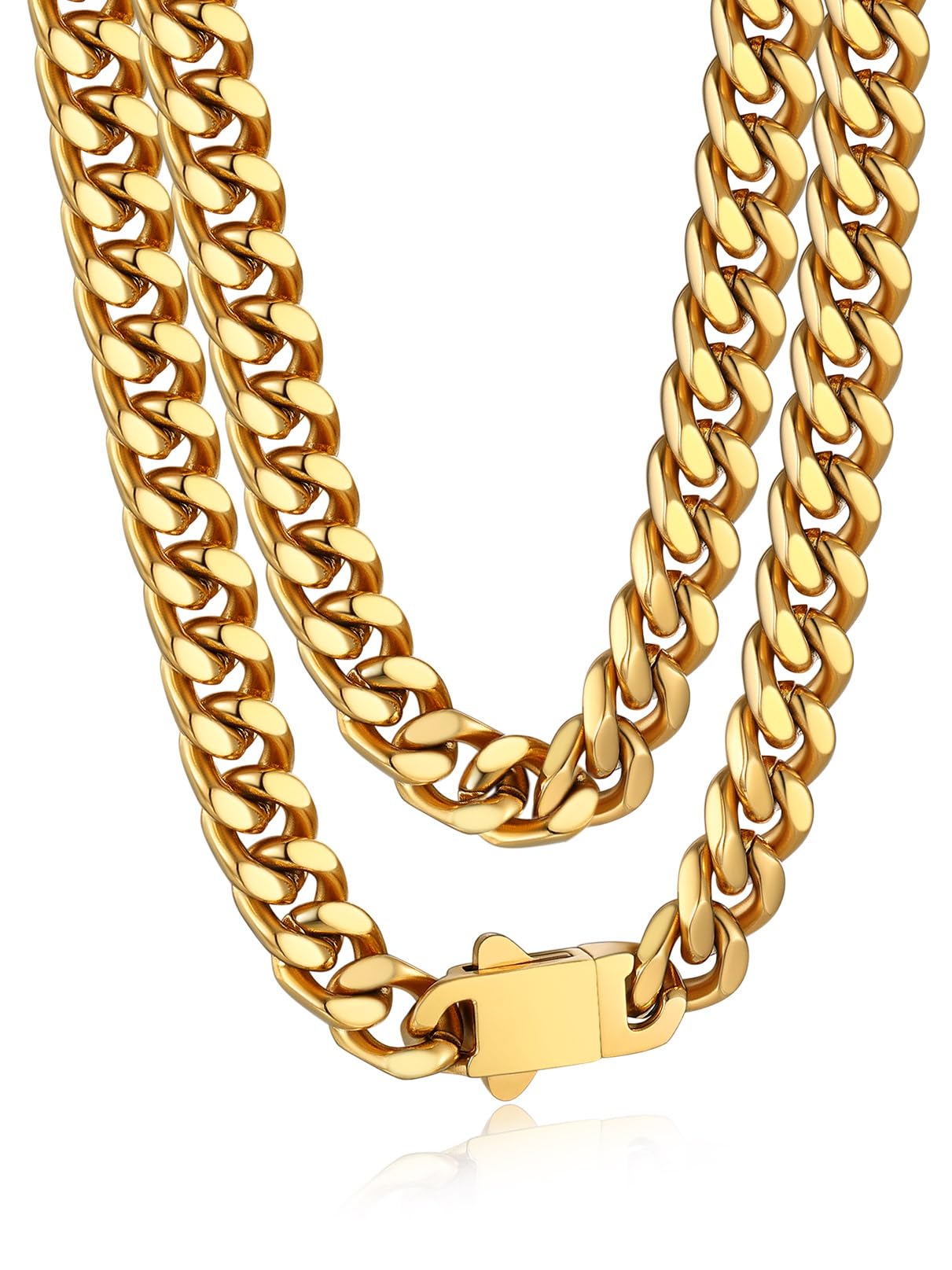BandmaxMens Stainless Steel Chain Necklaces 5/7/9/12 MM Chunky Miami Cuban Link Chain Necklace Bracelet Silver/Gold/Black Chains for Men 18"-30"Recycled Claim Standard Blended