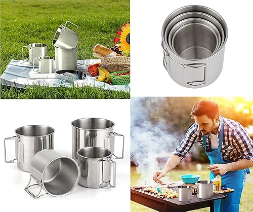 Miniatura 3 de Taza apilable de acero inoxidable portátil con asa plegable y bolsa de malla para viajes de excursiones, campamento al aire libre, campamento,