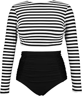 COCOSHIP Women's Long Sleeve Swim Shirt Rash Guard Top Tankinis Set High Waist Bathing Swimsuit(FBA) Price In India