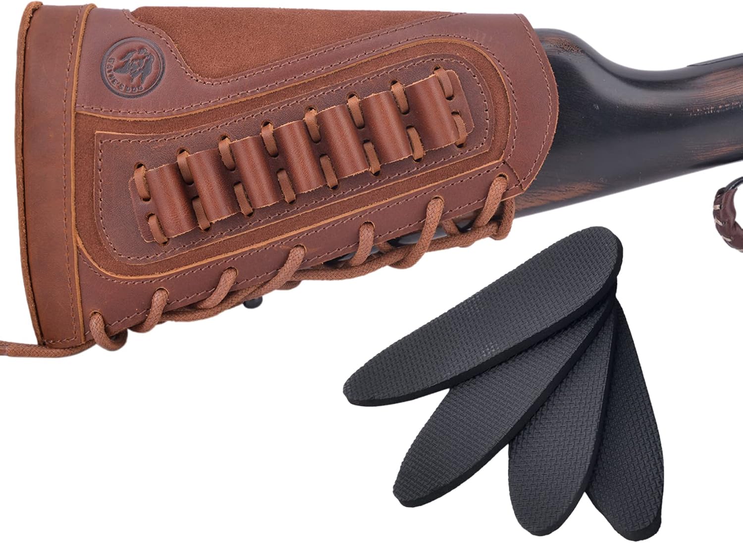 Leather Rifle Ammo Holder Buttstock with Gun Sling and Swivels for .30-30 .357 .38 .35cal
