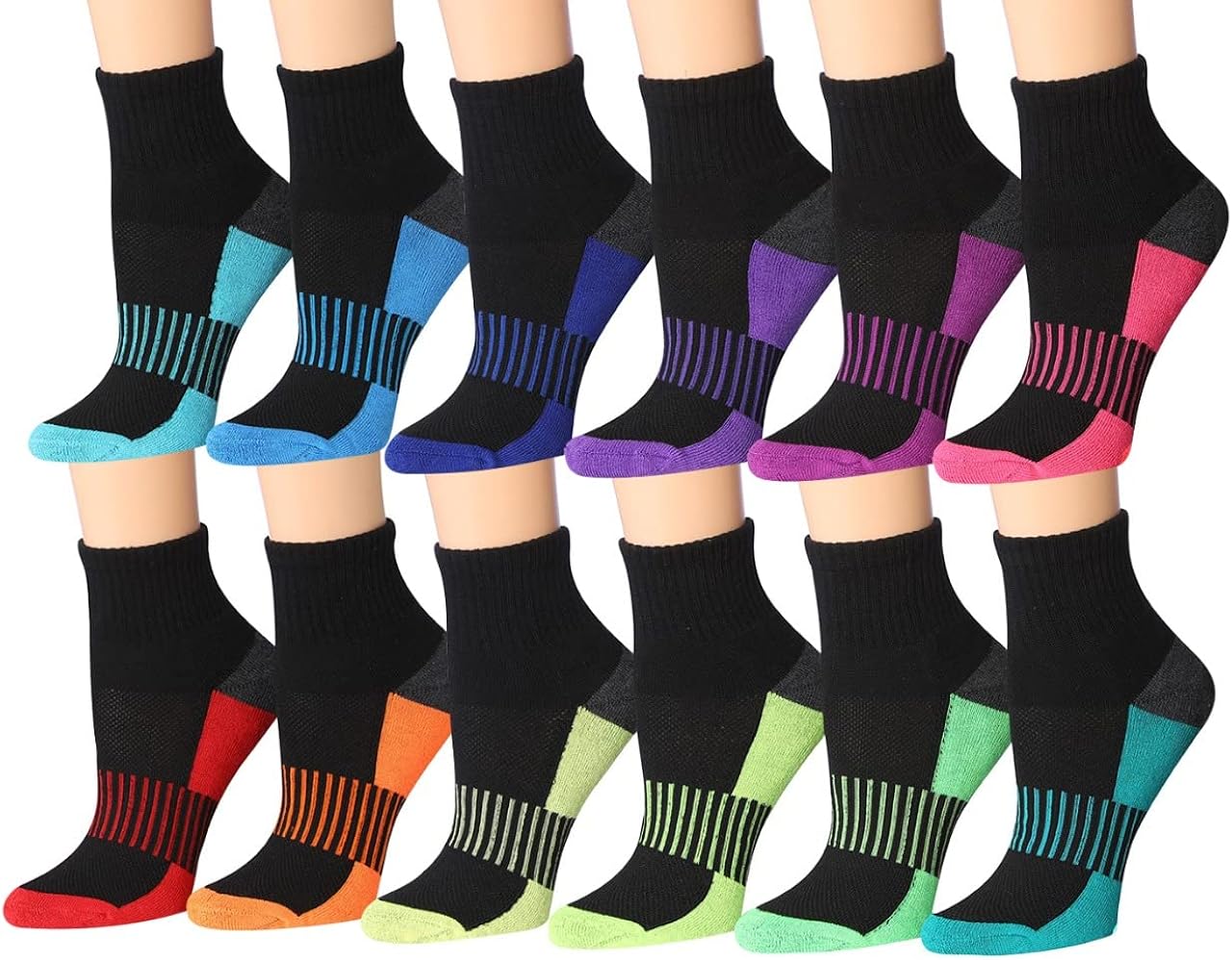 Tipi Toe Women's 12-Pairs Running & Athletic Sports Performance Ankle/Quarter Socks
