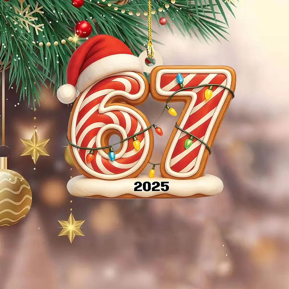 67 Meme Christmas Ornaments, Funny 67 Xmas Ornament Decor, 6 7 Meme Santa Ornaments for Christmas Tree & Birthday Decorations for Humorist Gifts (A)