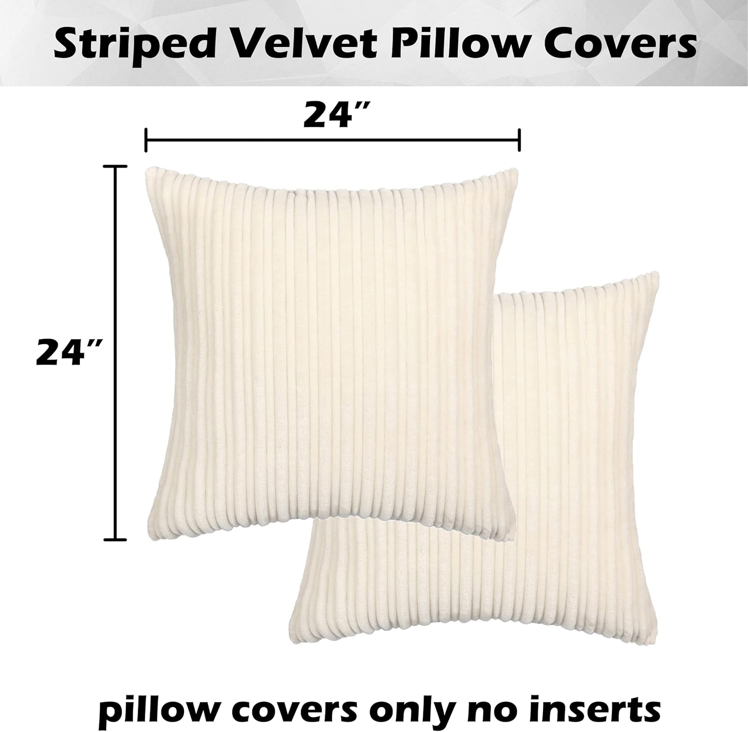 Kevin Textile Christmas Striped Corduroy Plush Texture Velvet Euro Throw Pillow Sham Cushion Cover for Chair, 24 x 24 inch (60cm), Set of 2, Creamy White - Image 7