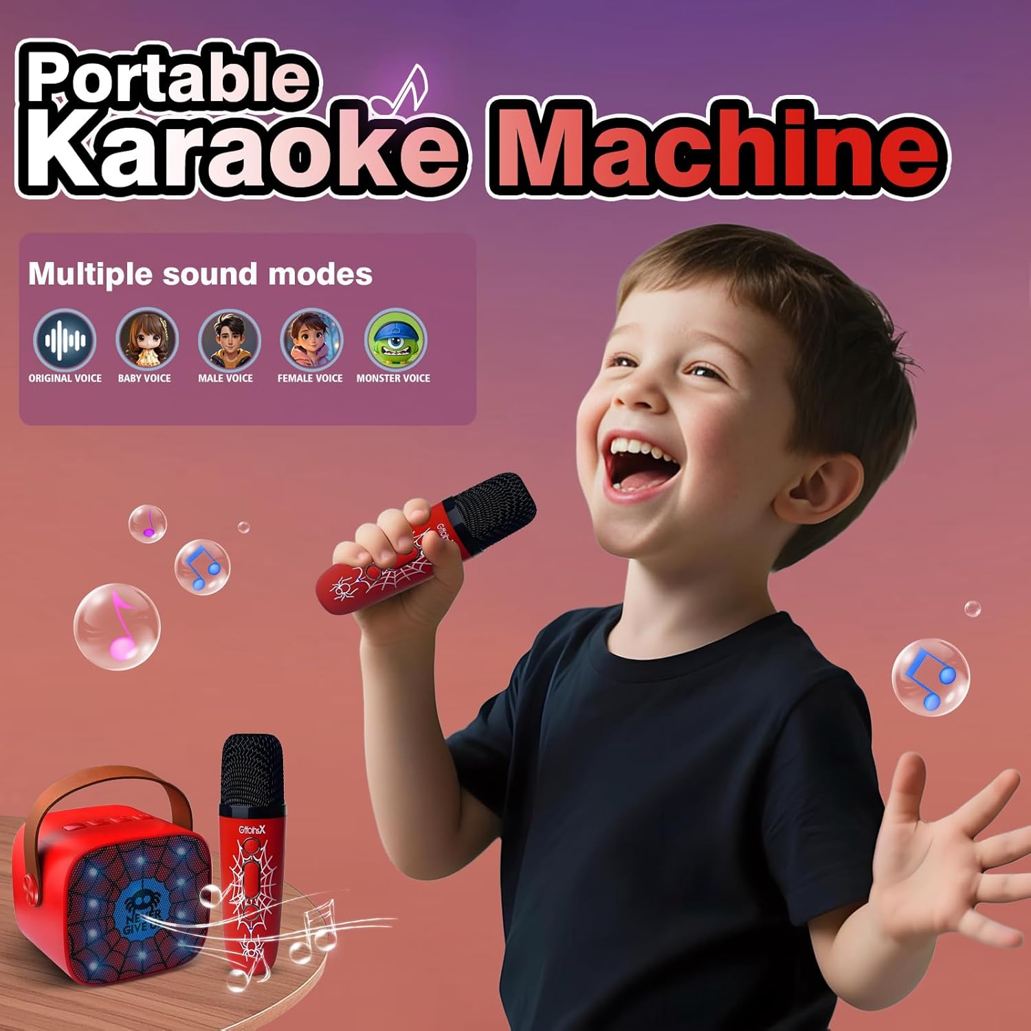 Mini Karaoke Machine for Kids:Birthday Gift for 3 4 5 6 7 8 9 10 11 12+ Year Old Boy Girl Gifts Toddler Singing Toys Bluetooth Speaker with 2 Wireless Microphone Fun Voice and Lights Teens Party Gifts - Image 2