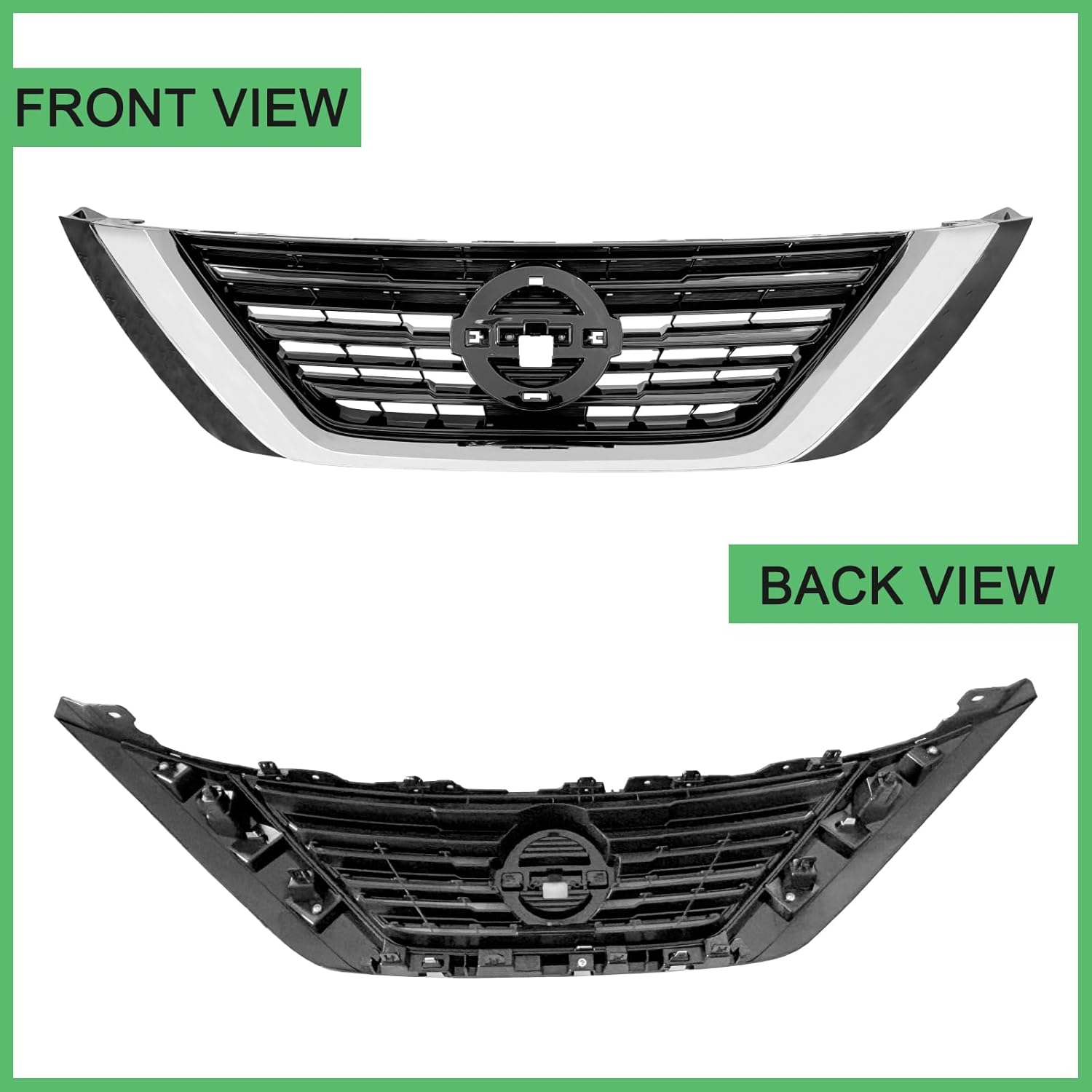 Grille Assembly Compatible For Nissan Altima Insert Grill 2016 2017 2018 Chrome Shell W/Black Insert Bumper Grill