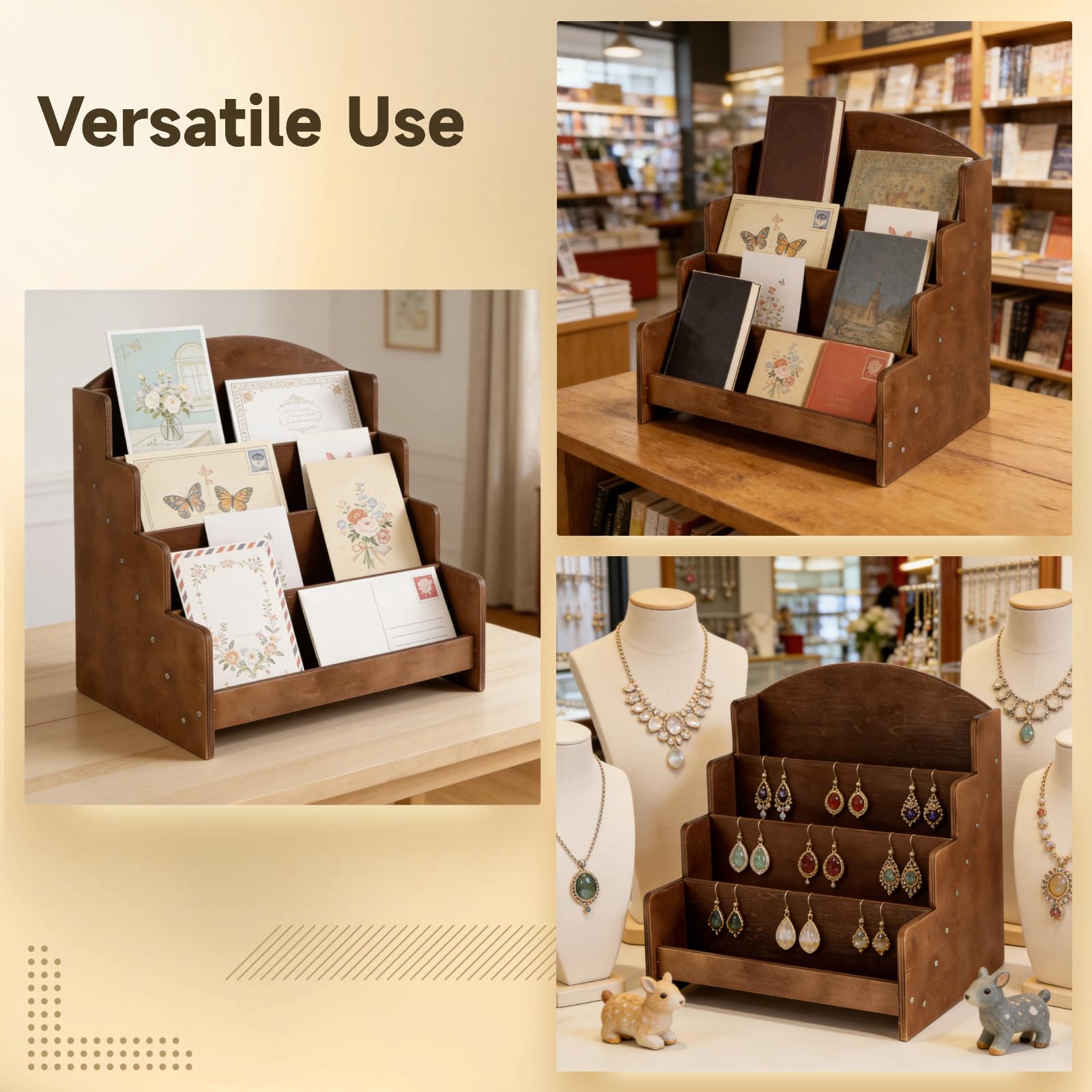 4-stöckiger Holz-Kartenständer, 33,5 x 30,5 x 26 cm Sperrholz-Postkartenhalter, Karten-Organizer-Regal, Verkaufsdisplay für Grußkarten, Fotos und Kleinteile