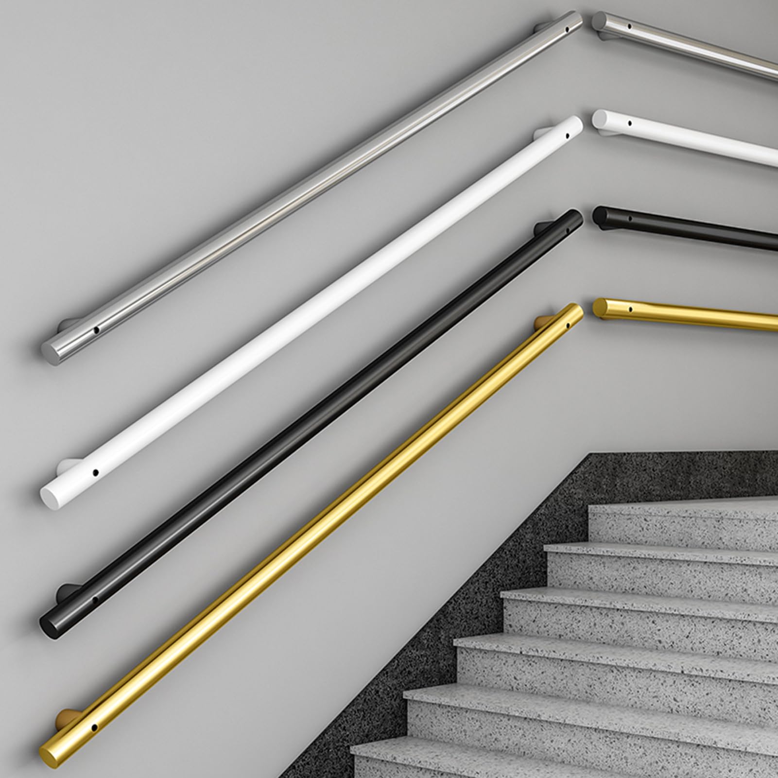 Pasamanos de Escalera Pasamanos Baranda de Escalera de Tubo de Acero Pasamanos de Pared Antideslizante Barandilla Escalera para Interior Exterior,Tamaño Personalizable (110cm,White)