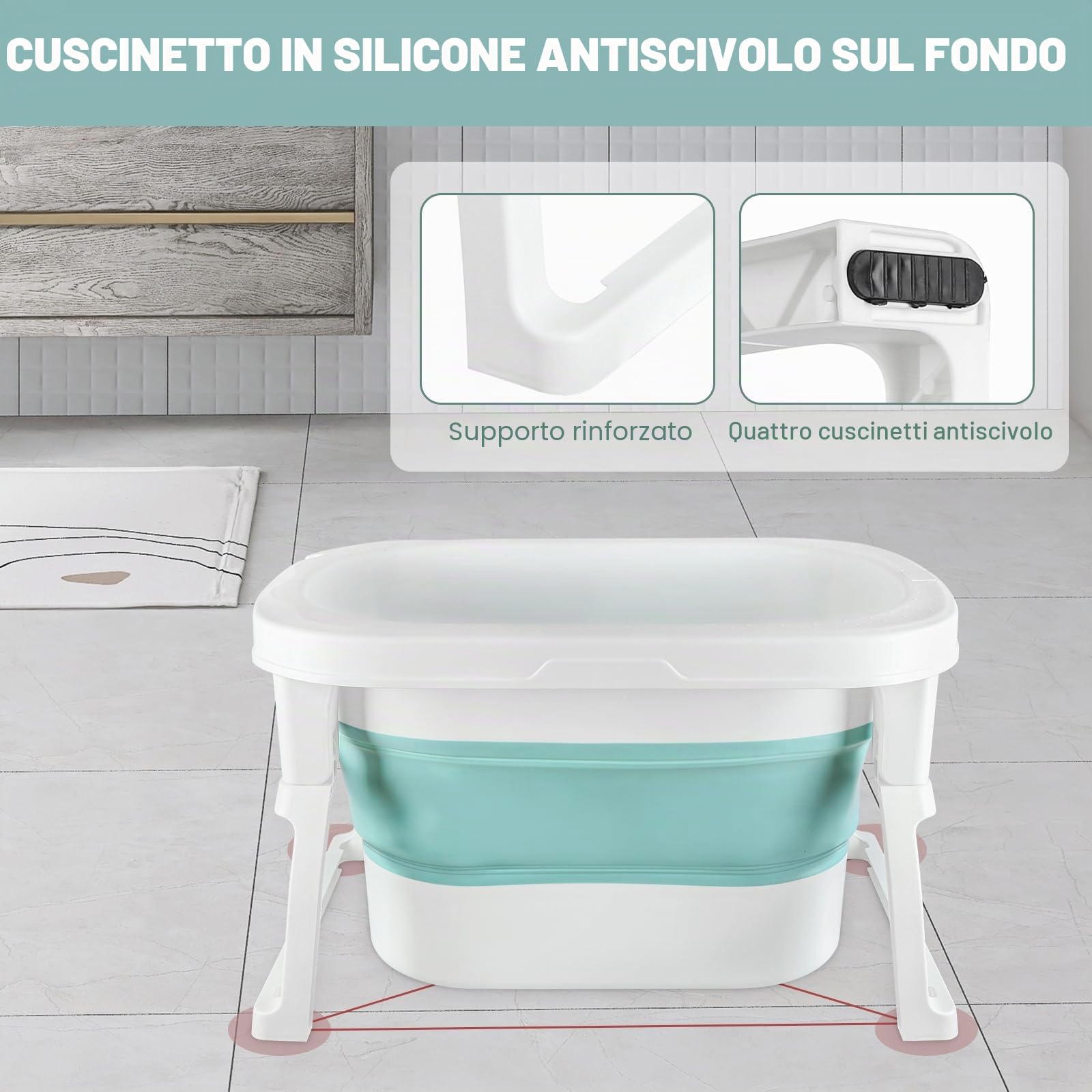 Vaschetta Pieghevole Per Bambini,Portatile Pieghevole Bagnetto con supporto per Neonato,Vasca Bagno Neonato per 0-6 Anni,con Tappetino Antiscivolo e Foro di Scarico