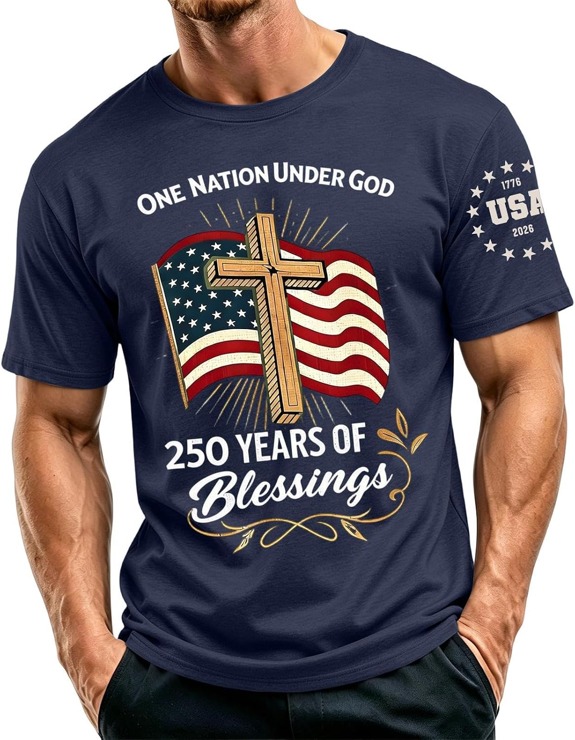 RTRDE 250th Anniversary USA Shirts for Men Short Sleeve American Flag and Cross Print 250 Years Independence Day Shirts