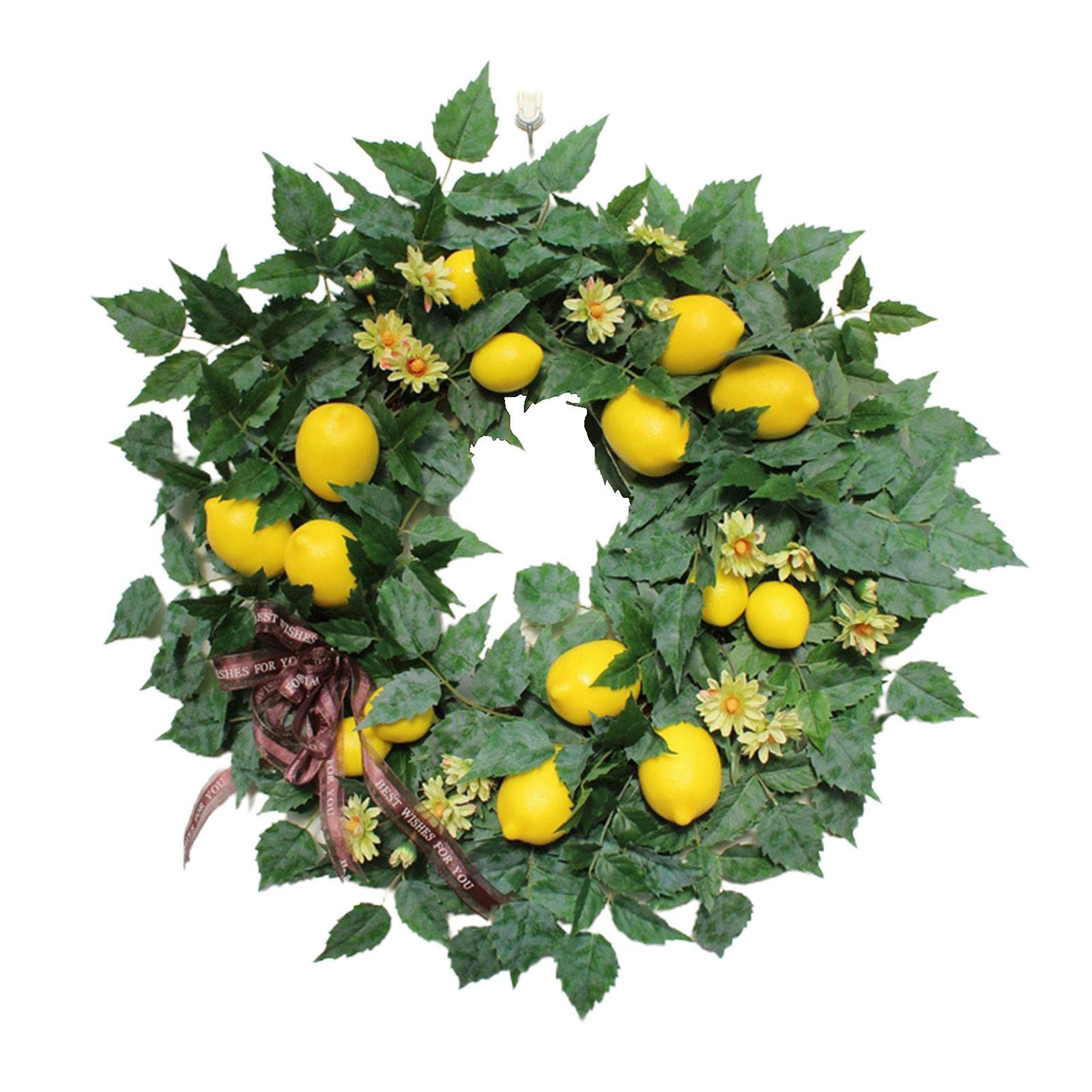rockible Türkranz Künstlicher Zitronenblumenkranz Blumenkranz Hochzeitsdeko Handarbeit mit Widerstandsfähigen Stoffblättern Und Festlichen Blüten für Büro