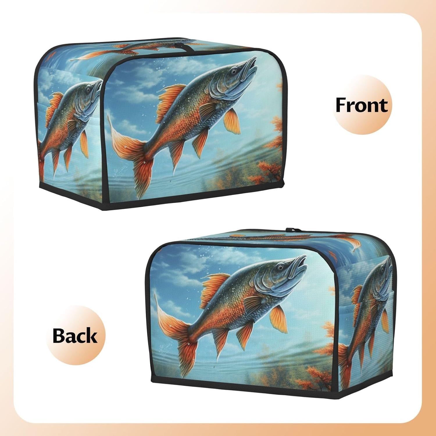 2 Slice Toaster Cover with Pockets & Top Handle Small Bread Maker Covers Safflower Flying Fish Kitchen Small Appliance Cover Washable Universal Oven Covers