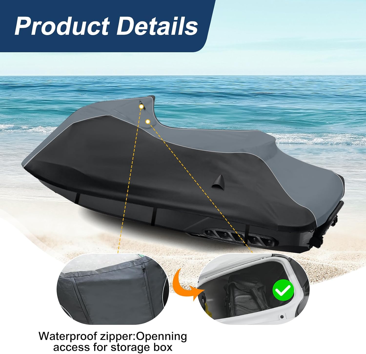 QUNSUNUS Waterproof Jet Ski Cover for Yamaha VX Cruiser/Cruiser HO 2021-2025, VX Cover with Cotton Lining, All Weather Waverunner Cover with Zipper and Straps for Wind, Sun and Dust Protection