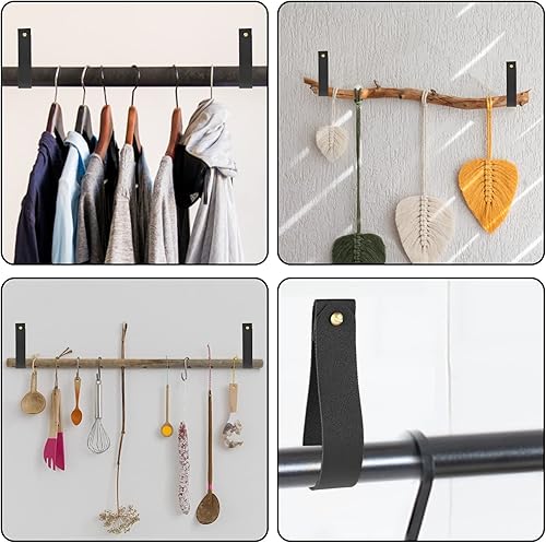 Miniatura 6 de TIESOME Cordón de gancho de cuero, 4 correas para colgar en la pared, gancho para toallas, soporte para barra de cortina para baño, cocina,