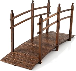 COSTWAY Most, most do stawu, most ogrodowy, brązowy (230 x 73 x 108 cm) | Drewniany most z poręczami, most ozdobny do 50