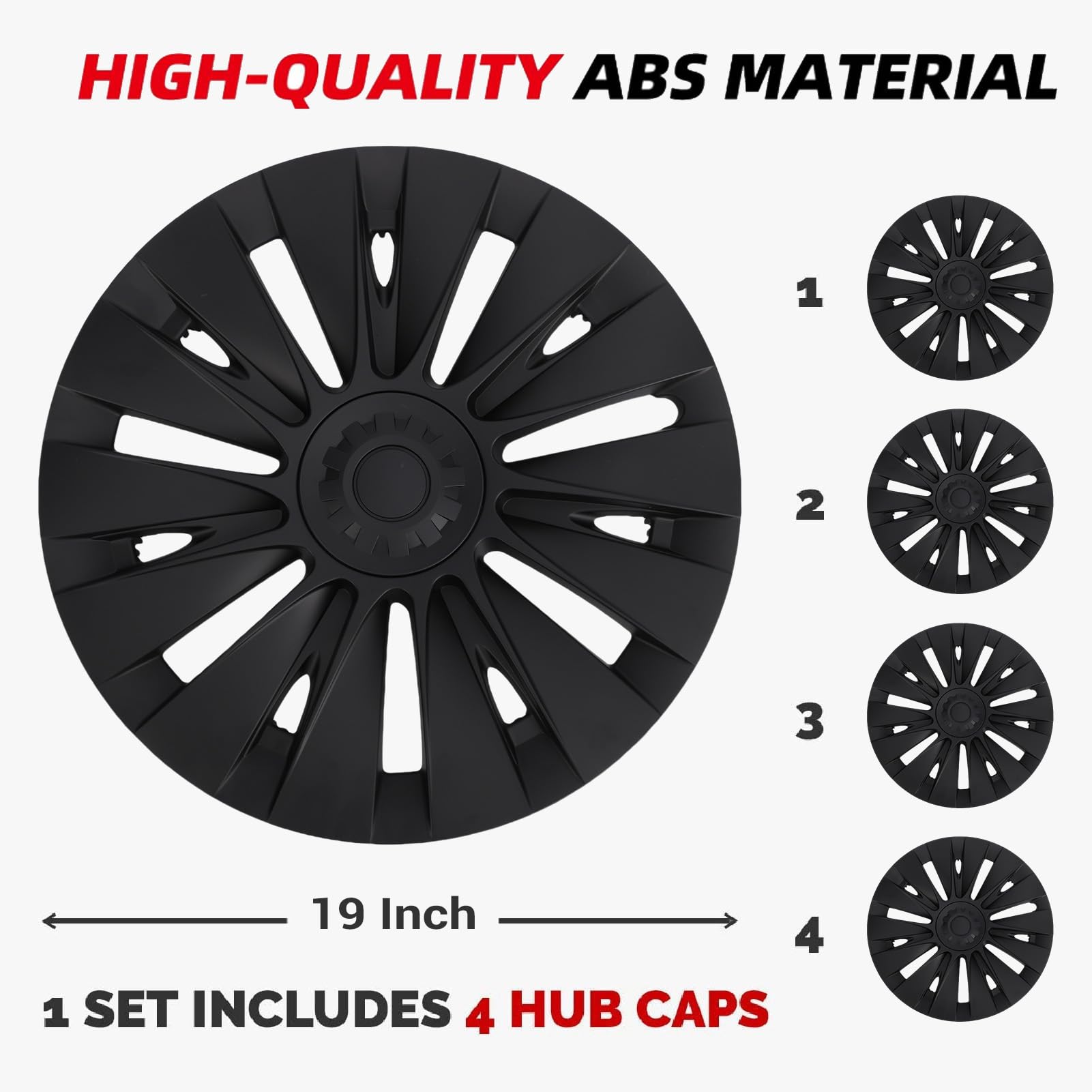 Fockety 19 Zoll Radblenden Radkappen für Model Y Juniper 2021-2024, Matt | mit ABS-Felgenschutz, kratzfest, langlebige Radkappe, 4-teiliger Ersatz, Antikollisionskante, für Model Y Juniper 2021–2024