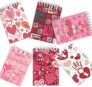 LOMIMOS 24 Pcs Valentines Spiral Notepads,Mini Heart Spiral Notebooks for Valentines Day Gift Goody Bag Stuffers School Classroom Exchange
