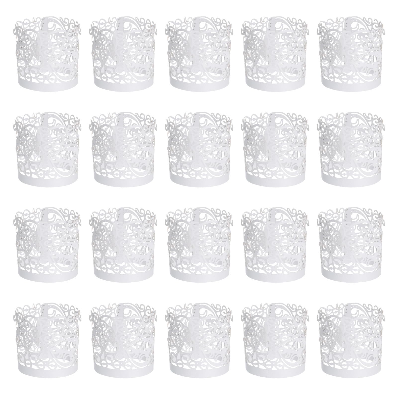 sourcing map 50Pcs Candle Wraps, Laser Cut Votive Candles Holder Wraps for LED Tealight Candles, Tea Light Wrap Lampshade for Elegant Festival Birthday Wedding Party Decoration, White