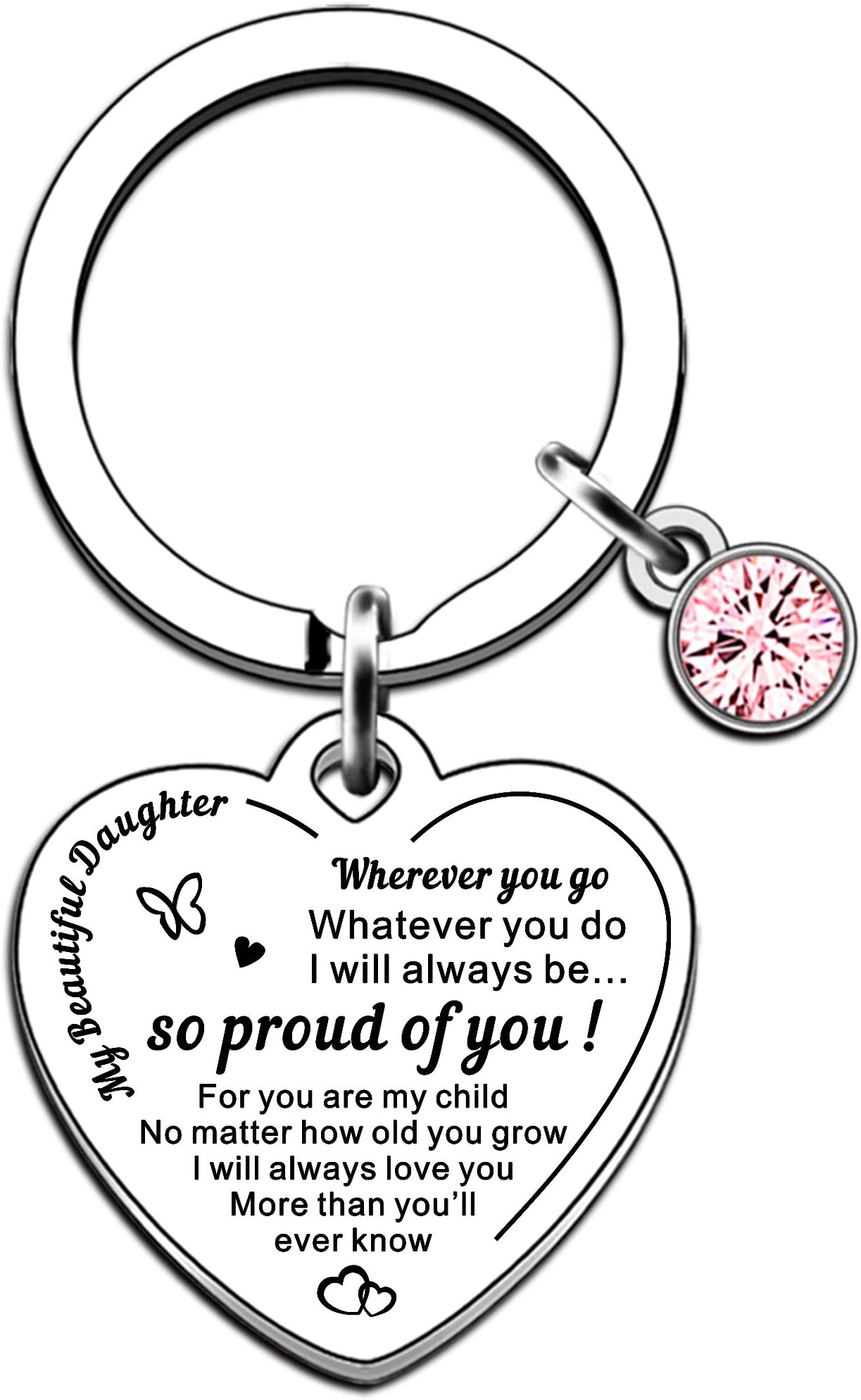 SMARGO Daughter Keyring Gift from Dad Mum Charm Rainbow Stainless Steel Heart Pendant Family jewelry