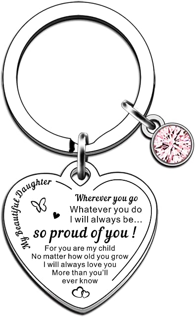 SMARGO Daughter Keyring Gift from Dad Mum Charm Rainbow Stainless Steel Heart Pendant Family Jewelry