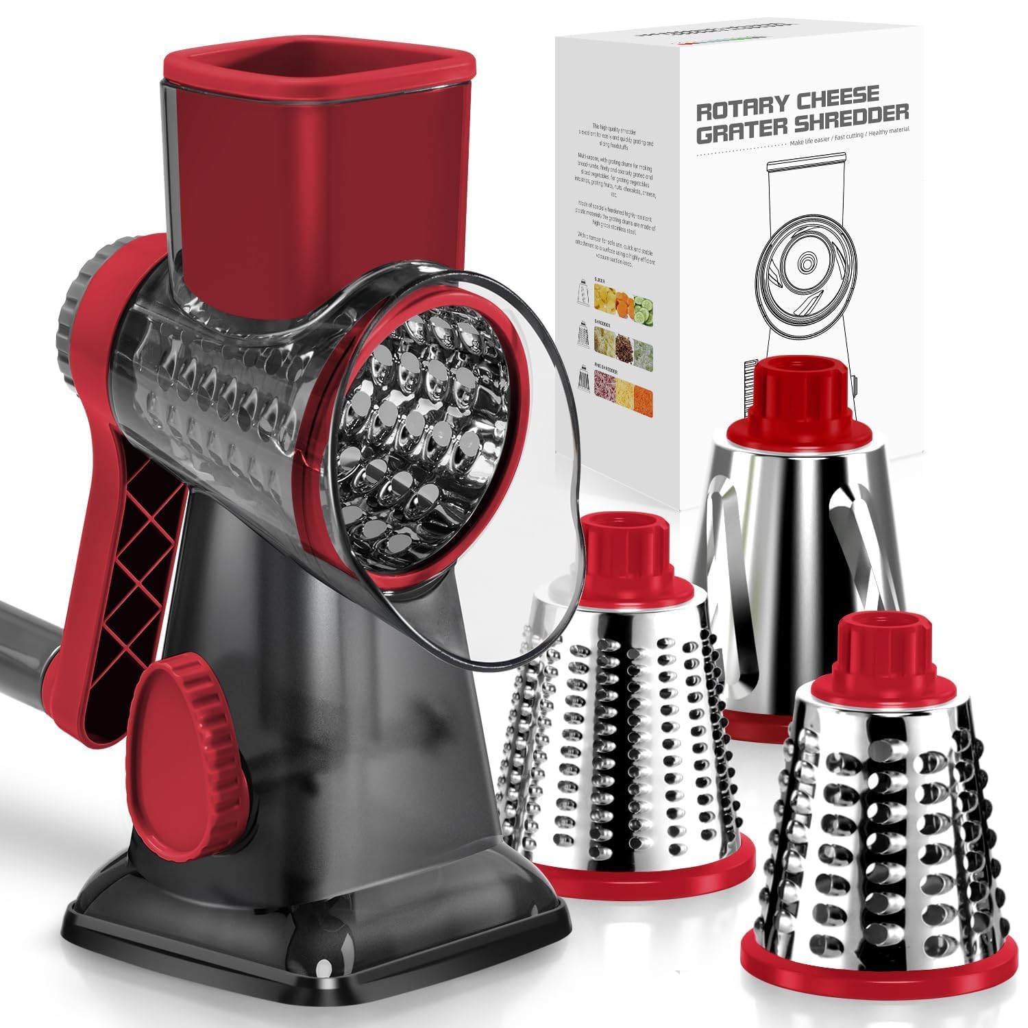 KEOUKE Rotary Cheese Grater, Hand Crank Shredder Slicer