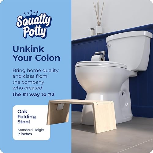 Vista 31 de Squatty Potty Oslo Taburete plegable de bambú – 7 pulgadas, taburete de baño plegable para niños y adultos – marrón, portátil y ahorro de espacio