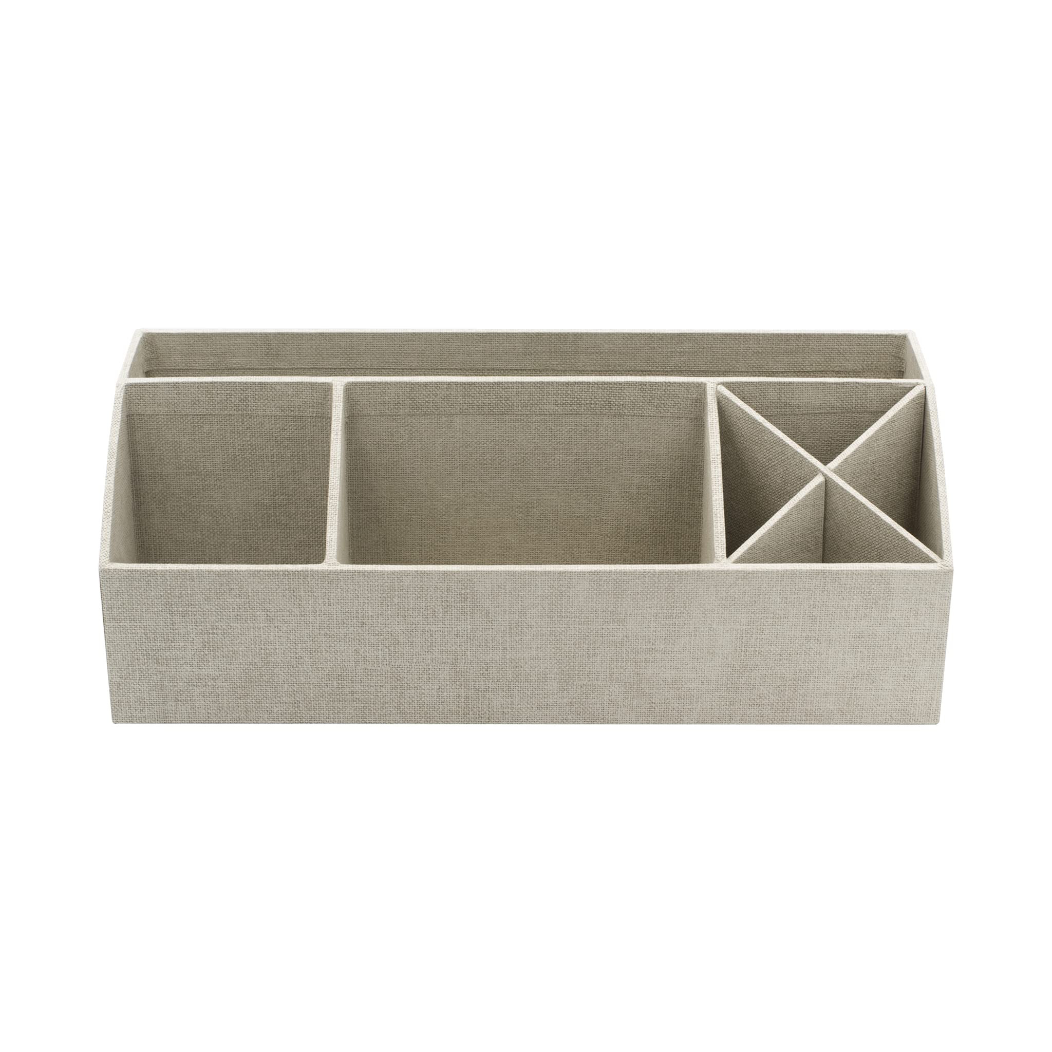 Bigso Box of Sweden Organizer scrivania con 4 scomparti - Scatola da scrivania per note, graffette, penne e altro - Portacancelleria in fibra di legno e carta effetto lino - beige