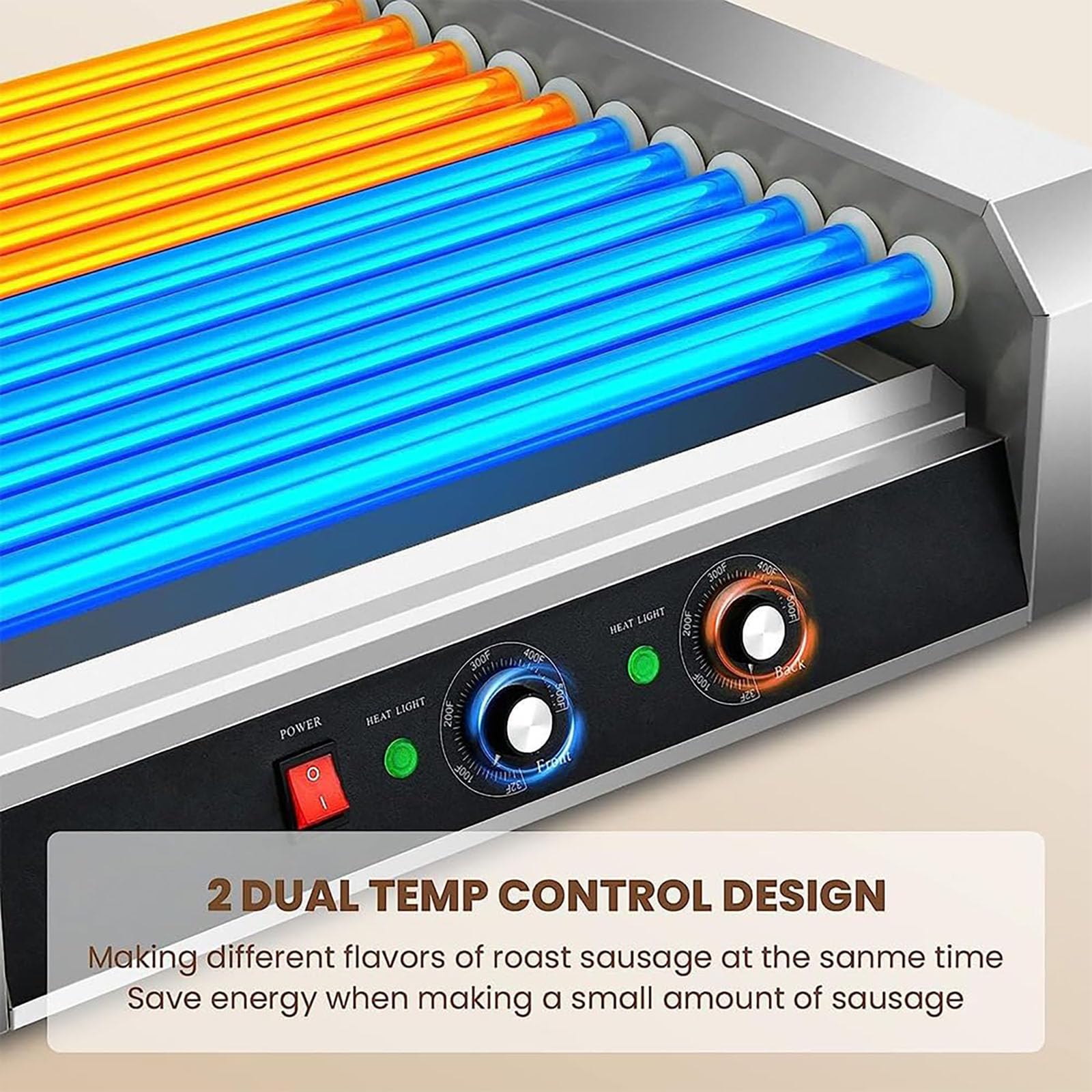 Olla para Parrilla de Salchichas con Rodillo para Perritos Calientes, Máquina Comercial con Rodillo para Perritos Calientes de Acero Inoxidable con Control de Temperatura Dual 5 Sticks
