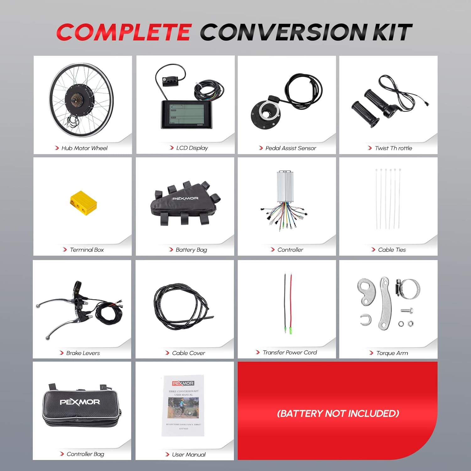 PEXMOR Electric Bike Conversion Kit, 48V 1200W 26" Front/Rear Wheel E-Bike Conversion Kit with 3 Mode Controller, PAS, LCD Display, Twist Throttle