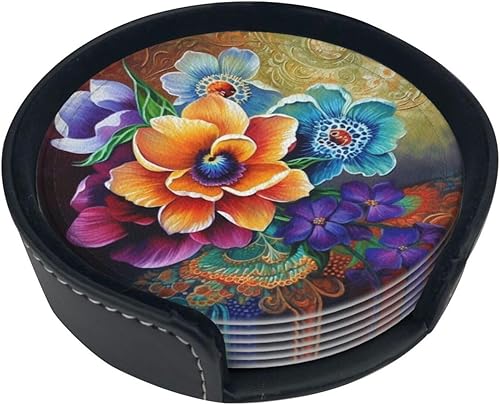 Juego de 6 posavasos con estampado de pintura de diamantes con diseño de flores, resistentes al calor, para automóvil, para sala de estar, cocina,