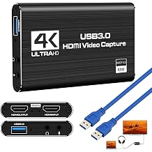 4K HDMI Video Capture Card,USB 3.0 Video Capture Device Full,HD 1080P 60FPS Game Recording for Streaming Recording PS5, PS4,Xbox,Camera PC,Nintendo Switch,OBS Black