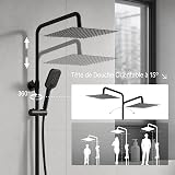 Colonna Doccia Nera Senza Miscelatore, Asta Doccia Saliscendi con Soffione Pioggia 30x30cm e Doccetta 3 Getti, Asta Doccia Regolabile in Altezza 86-120cm, Tubo Acciaio Inox Antitorsione 1.6m, Nero - 4