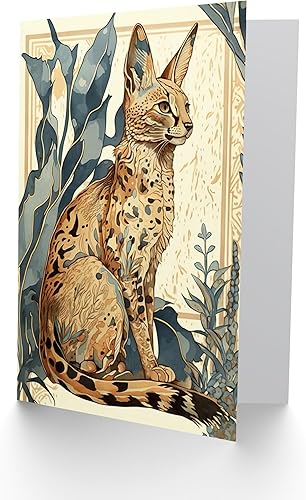 Miniatura 10 de Artery8 Gato siamés con flores azules acuarela y tinta ilustración moderna arte cumpleaños sellada tarjeta de felicitación más sobre en blanco en el