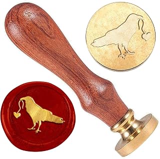 Crow Heart Wax Stamp 1" Removable Brass Stamp Head with Wood Handle Retro Crow Wax Sealing Stamp for Wedding Envelopes Party Invitations Wine Packages Greeting Cards Decoration