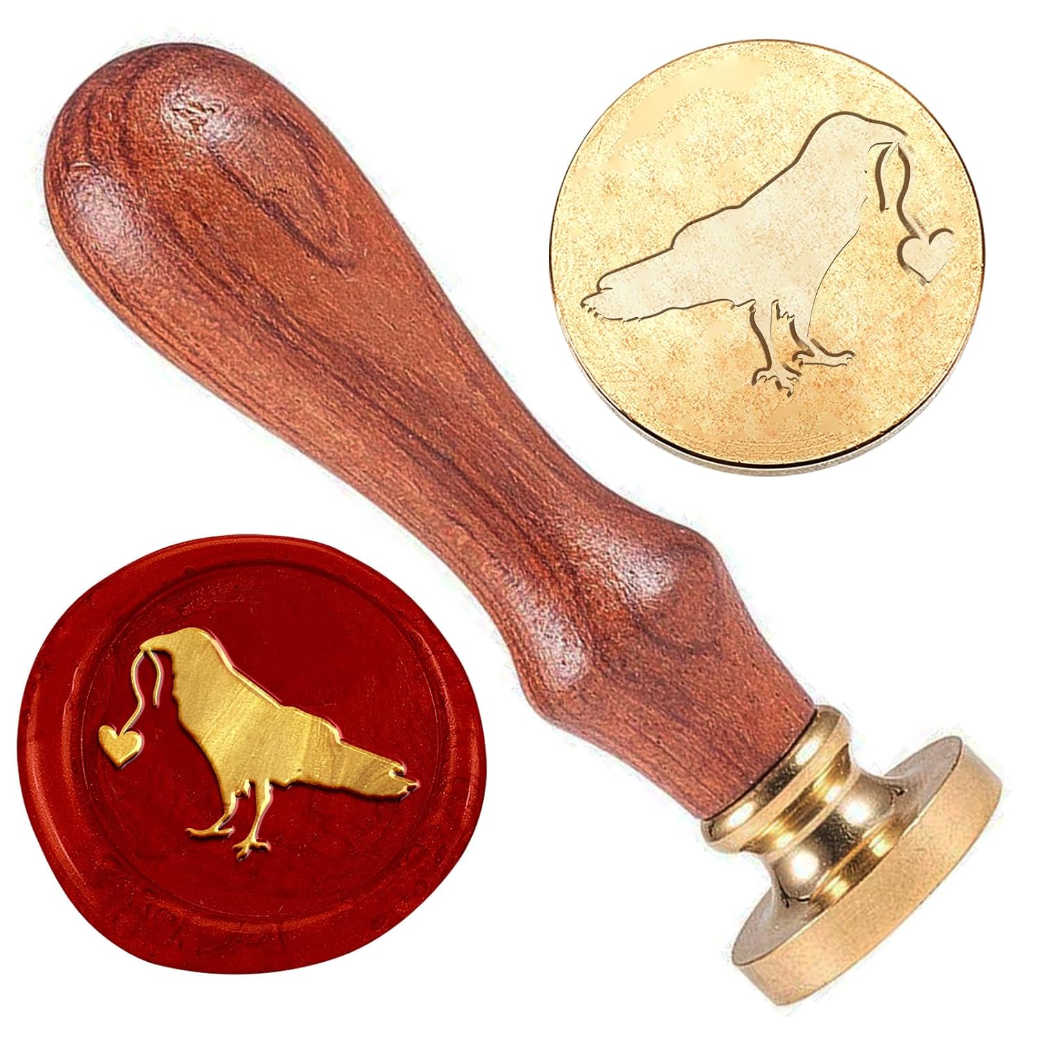 Crow Heart Wax Sealing Stamp 1" Brass Wax Seal for Invitations | Vintage Wax Stamp with Wooden Handle, Wax Stamp for Wedding Invitations Greeting Cards, Sealing for Gift Wrapping Wine Decor