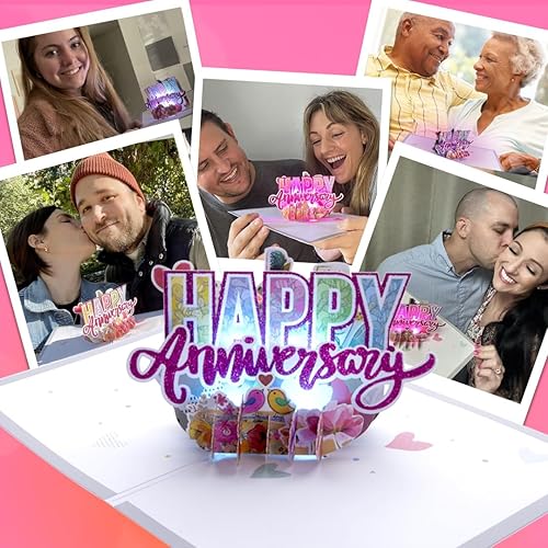 Miniatura 2 de 100 GREETINGS LIGHTS & MUSIC - Tarjeta de feliz aniversario para marido y esposa, reproduce "This Will Be", tarjeta emergente, tarjetas de feliz