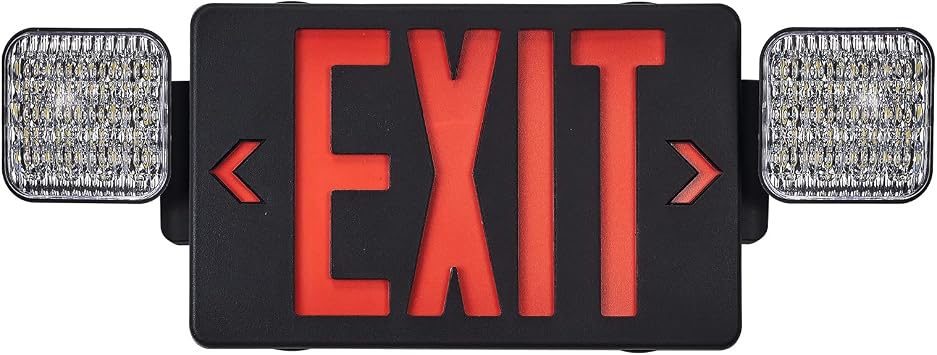 TANLUX Black Exit Sign with Emergency Lights, LED Emergency Exit Light with Battery Backup, UL Listed, AC 120/277V, Commercial Emergency Lights Combo for Business - 1 Pack