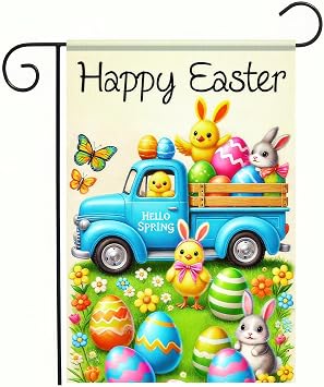 BlissYard Easter Truck Chick Flag 12x18 Inch Outdoor Polyester