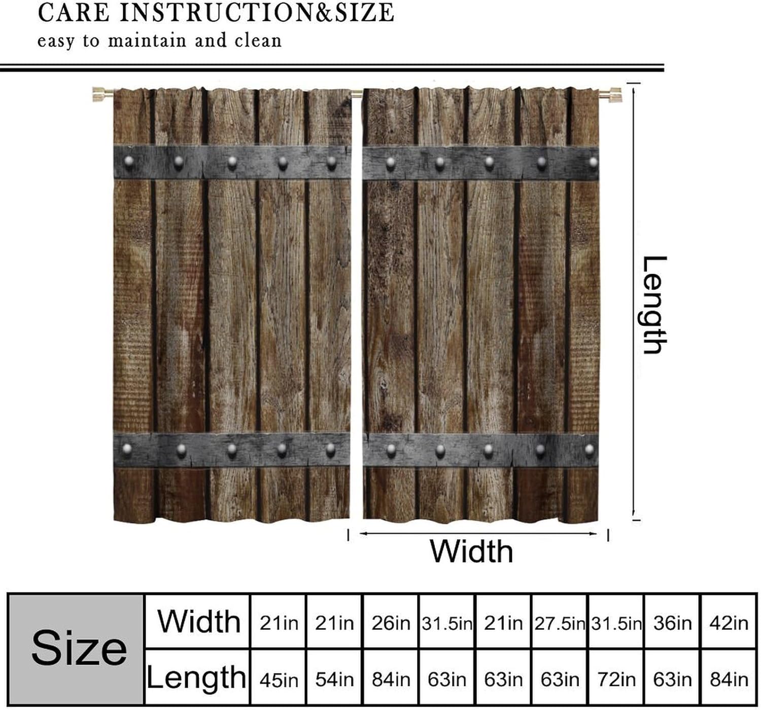 Barn Door Wooden Curtains Wood Rustic Farm Country Retro Rustic Blackout Window Treatments, Rod Pocket Thermal Insulated Drapes 2 Panel Sets for Bedroom Living Room Kitchen, 42" W X 45" L