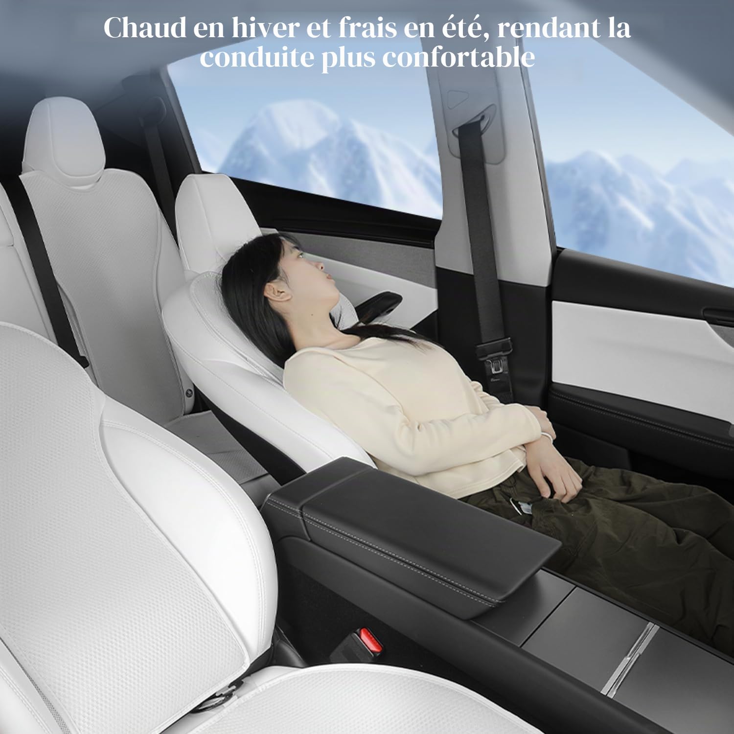 TOPABYTE Housse de Siège Avant pour Tesla Model 3/Y/X/S 2017-2026 Coussin de Siège – Protège Les Sièges de Votre Tesla – Protection Inférieure de Siège de Voiture - Blanc
